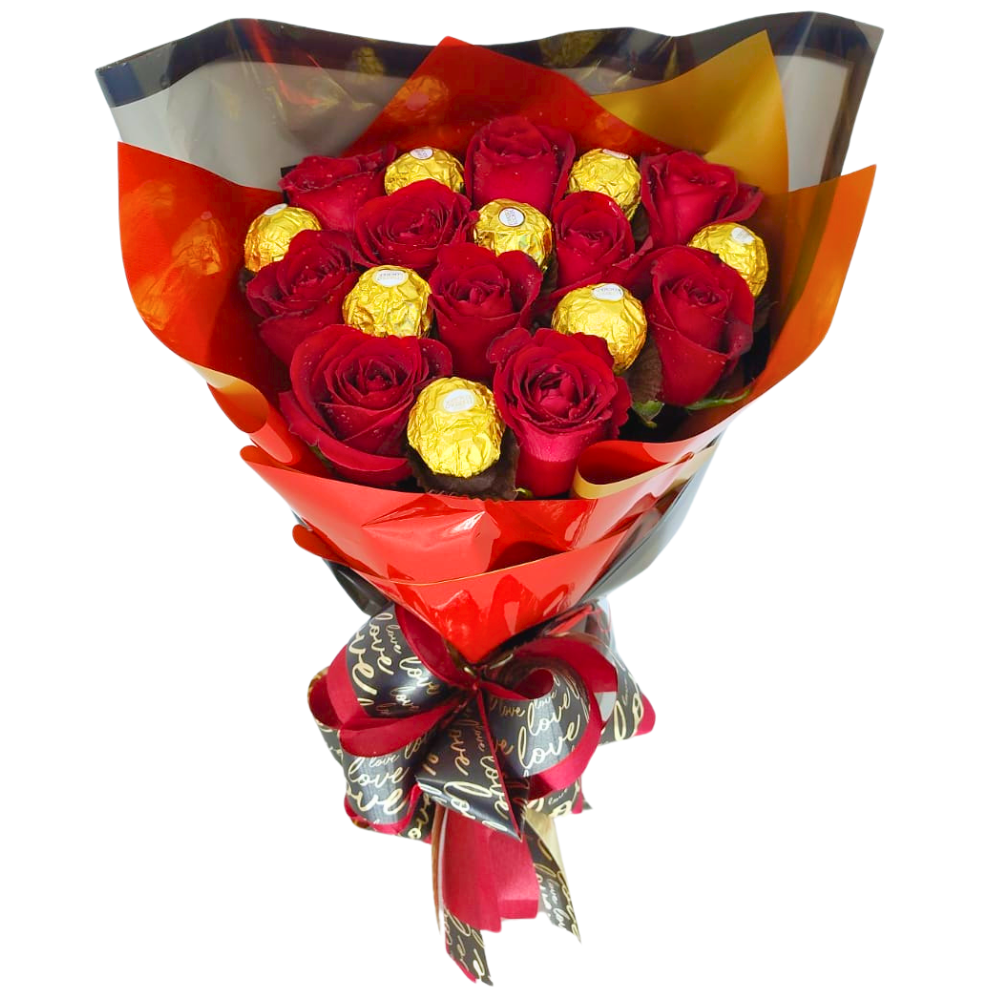 Buqu 10 Rosas - Luxo Vermelho e Ferrero Rocher